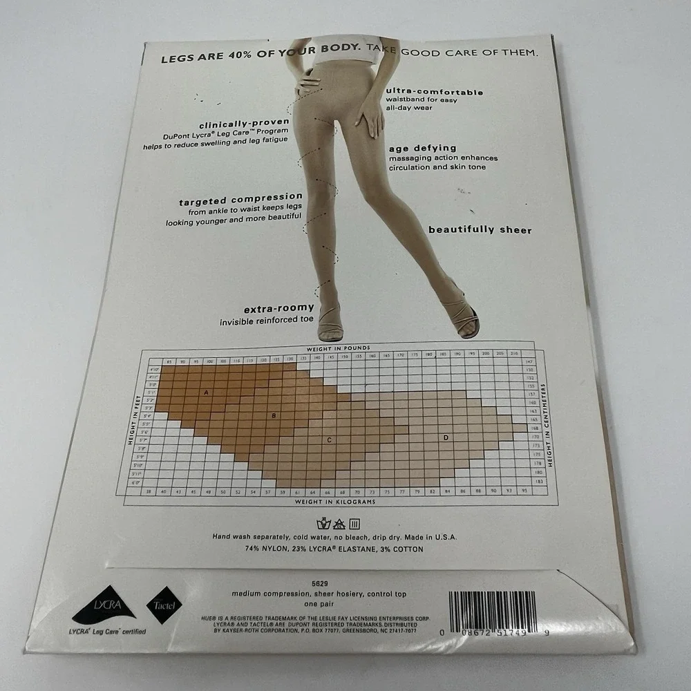 HUE Womens Age Defiance Sheer Control Top Pantyhose Size C Nude Nylon Spandex US